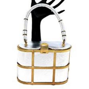 Entra vintage silver metallic gold tone cage mini purse